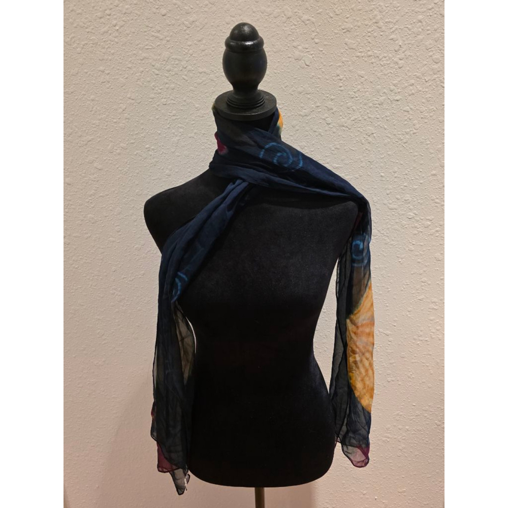 Women's Chico's Navy Orange Tie-Dye Scarf One Size - Picture 5 of 8